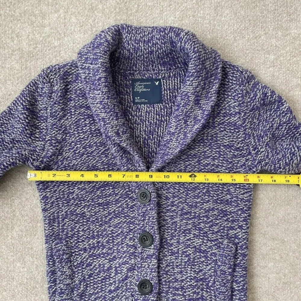 American Eagle Sweater Womens Small Purple Gray Button Cardigan Pockets Cozy - Picture 7 of 9